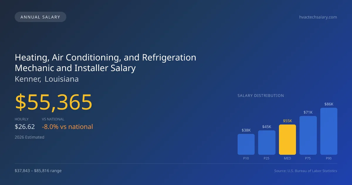 Heating, Air Conditioning, and Refrigeration Mechanic and Installer Salary in Kenner, LA — 2026 est., based on 2025 BLS