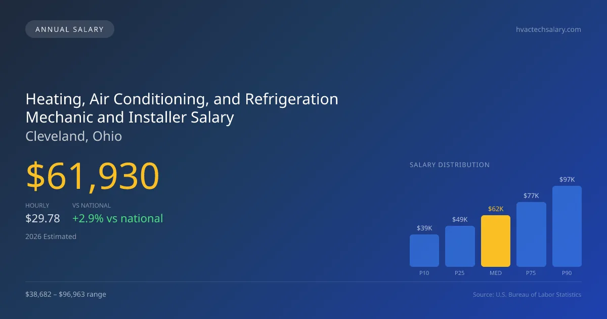Heating, Air Conditioning, and Refrigeration Mechanic and Installer Salary in Cleveland, OH — 2026 est., based on 2025 BLS